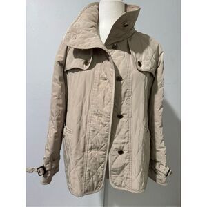 Talbots quilted cream snap button front jacket SP